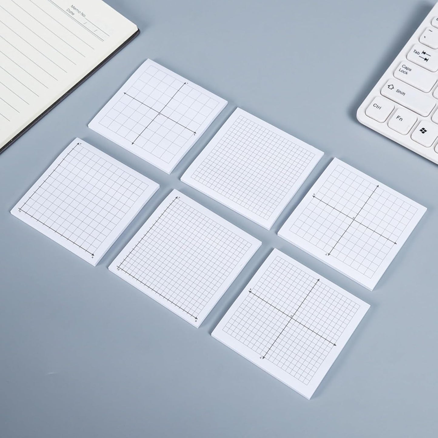 6 Pads Self Stick Graph Paper Sticky Notes Adhesive Grid Notepad Mini Graph Pads Lined Mini Graph Pads for Office School Math Supplies, 50 Sheets Per Pad, 6 Styles