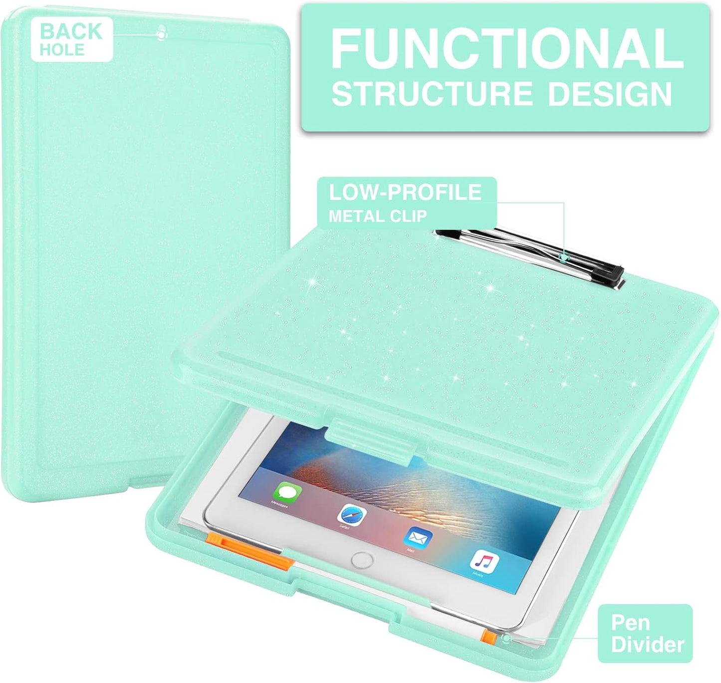 Sooez Clipboard with Storage, Plastic Storage Clipboards with Low Profile Clip, Nursing Clip Boards Foldable, Hanging Clipboard Case for Work, Teacher, Classroom Must Haves, Office School Supplies