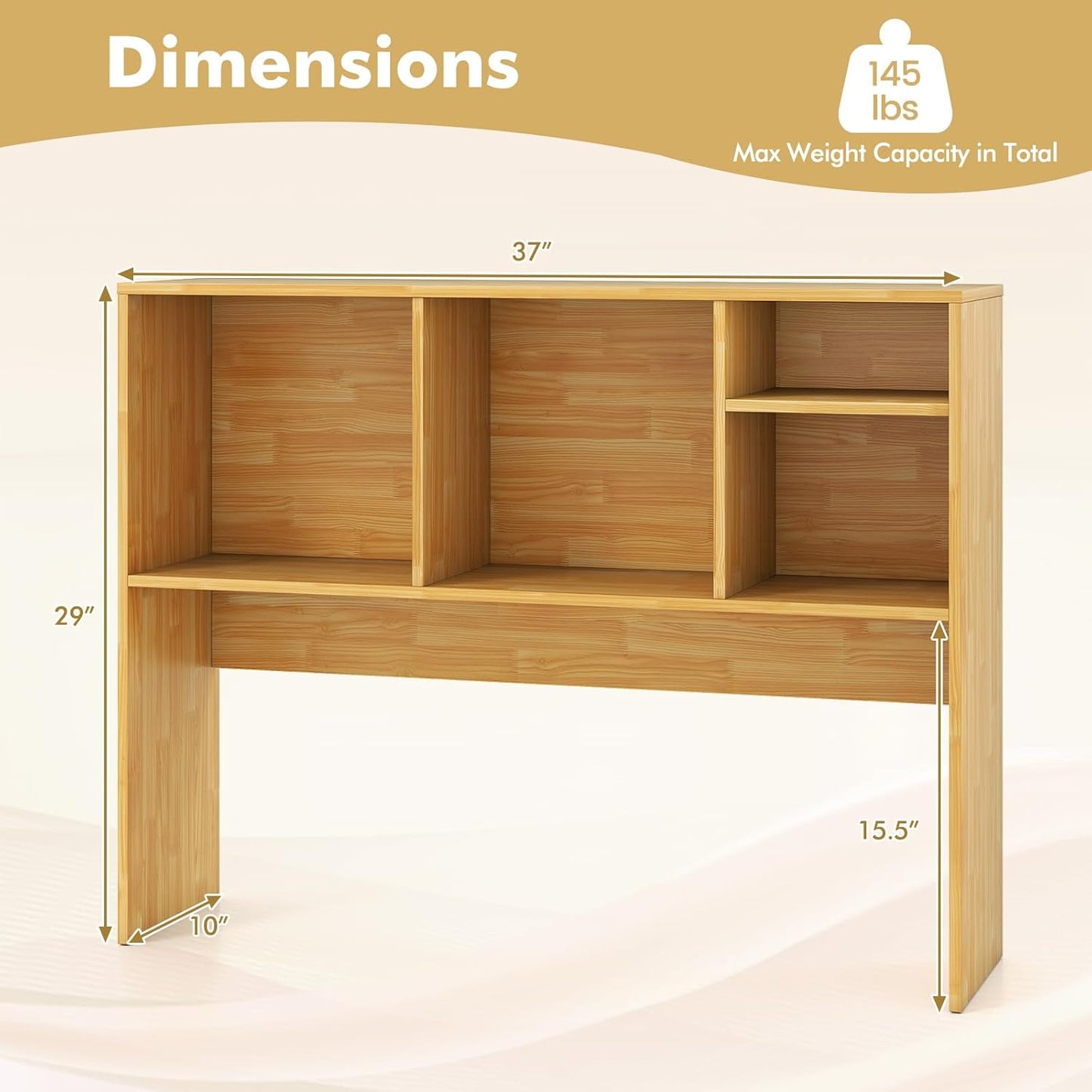 Tangkula Desktop Bookshelf, Countertop Storage Hutch with 5 Shelves for Computer Desk, Desk 3-Tier Display Rack, Multipurpose Wood Desktop Hutch Storage Organizer for Dorm Office Home
