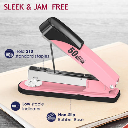 Metal Stapler Heavy Duty 50 Sheet Capacity with 1750 Staples and Staple Remover, Full Strip Staplers for Desk, No Jam, Non-Slip for Office & Classroom, Black