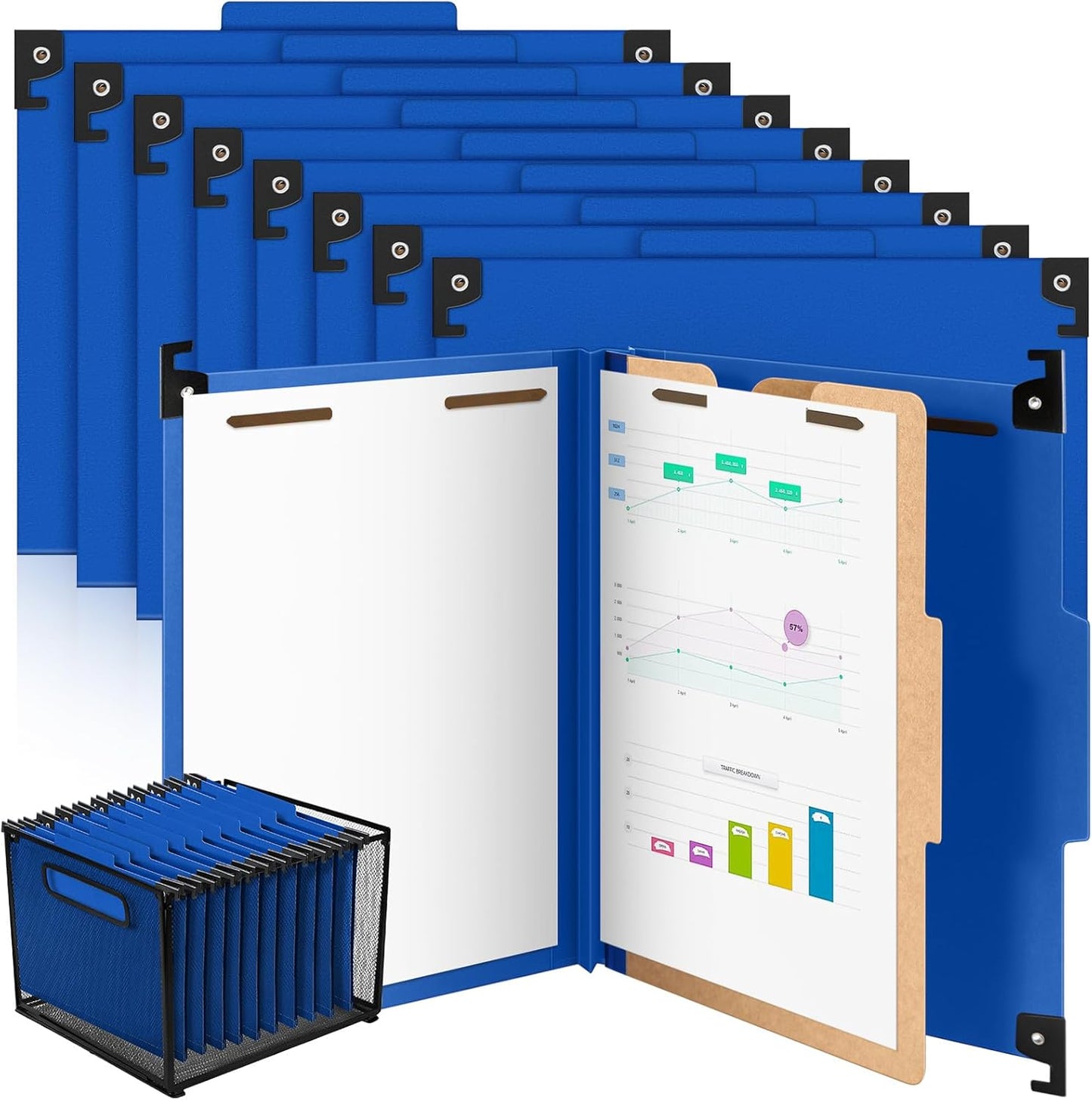 Henoyso 10 Pcs Hanging Classification Folders Bulk with 2 Prongs, 1 Divider Letter Size, 2 Inch Expansions Pressboard File Folder, 1/3-cut Tab File Organizer (1 Divider,Green)
