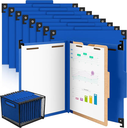 Henoyso 10 Pcs Hanging Classification Folders Bulk with 2 Prongs, 1 Divider Letter Size, 2 Inch Expansions Pressboard File Folder, 1/3-cut Tab File Organizer (1 Divider,Green)
