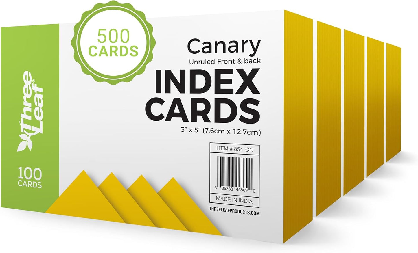 THREE LEAF 3 X 5, INDEX CARDS RULED, 100 CT. WHITE, Ruled Flash Cards, Study Card, Memo Pad, For To-Do List, Art And Craft Projects