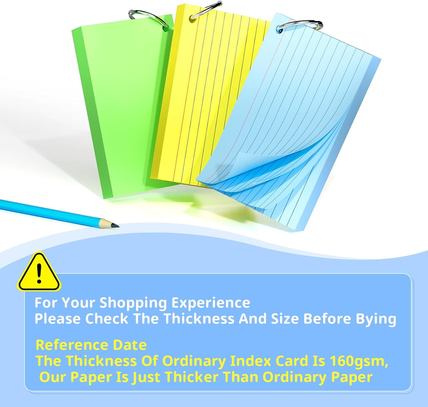 Index Cards 3x5 Inches, 300 PCS, Colored Flash Cards With Ring, Punched Lined Study Card Ruled Flashcards Notecards, Ruled Front And Blank Back, Note Card for School, College And Home