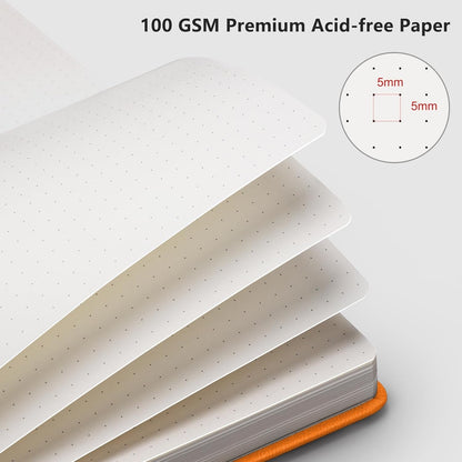 RETTACY Graph Grid Paper Notebook, 192 Pages, A5 Medium Size (5.7'' x 8.3''), 5 Squares per Inch, Leather Hardcover, 100 GSM Thick Paper, for School, Students, Math, Engineering (Brown)