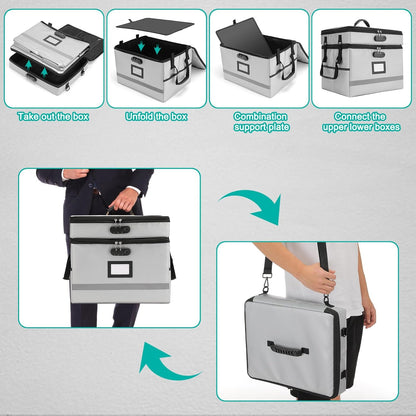 EXLIFBAG File Organizer, Fireproof File Box with Lids, Important Document Organizer Box with Lock, Portable File Folder Organizer with Handle