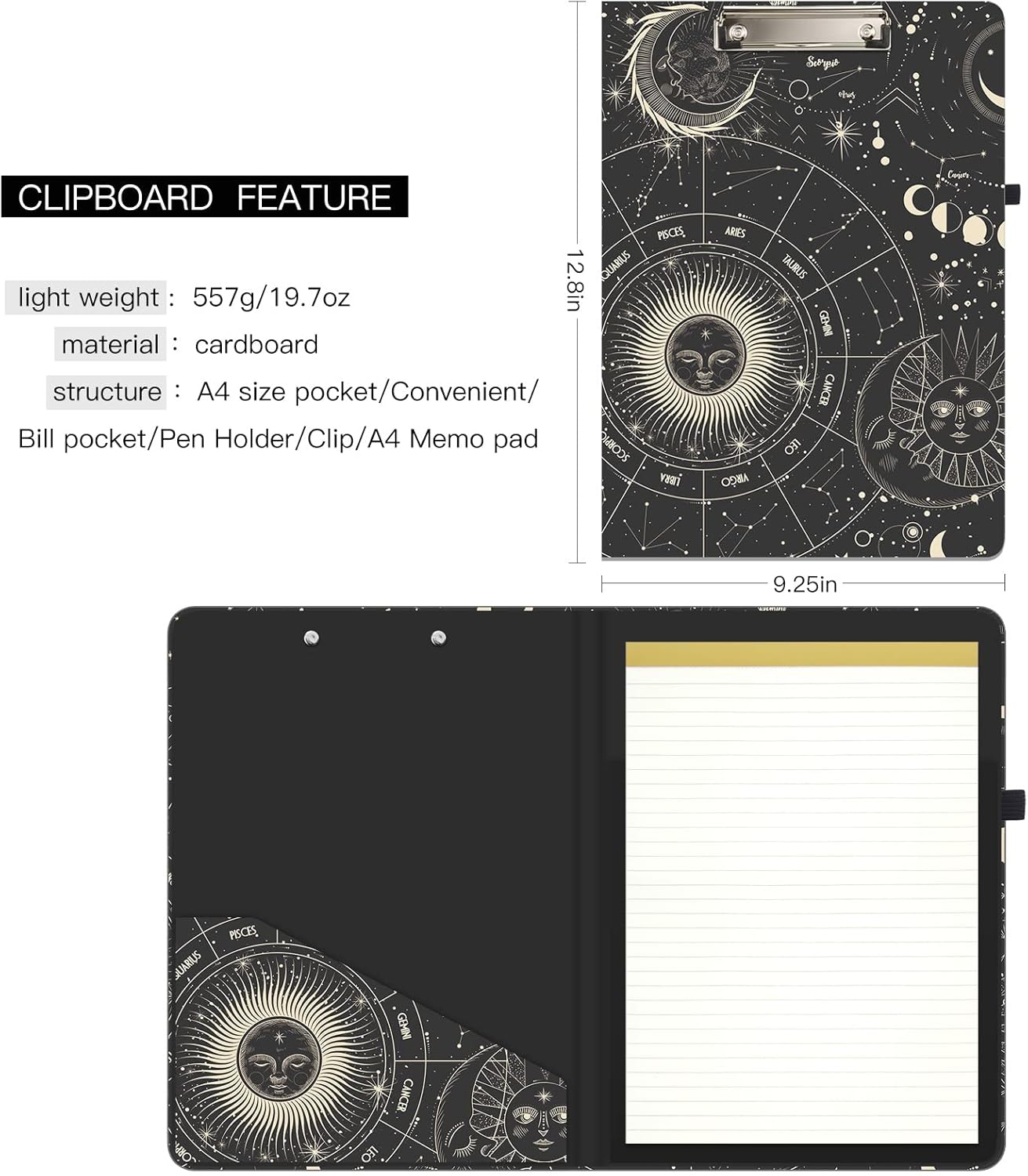 Hongri Clipboard Folio with Refillable Lined Notepad and Interior Storage Pocket for Students, Classroom, Office, Women, Man, Cute Custom Pattern, Size 12.8 x 9.2 in, Classic Flower
