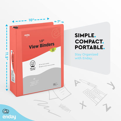 3 Inch Binder 3 Ring Binders Green, Slant D-Ring 3” Clear View Cover with 2 Inside Pockets, Heavy Duty Colored School Supplies Office and Home Binders – By Enday