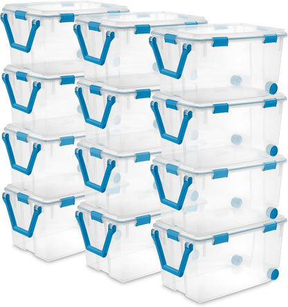Sterilite 4-Pack Gasket Box, Weather-Resistant Storage Bins with Latching Lids, 32 Quart - Heavy-Duty Organizing Containers for Closet, Bathroom, and Office