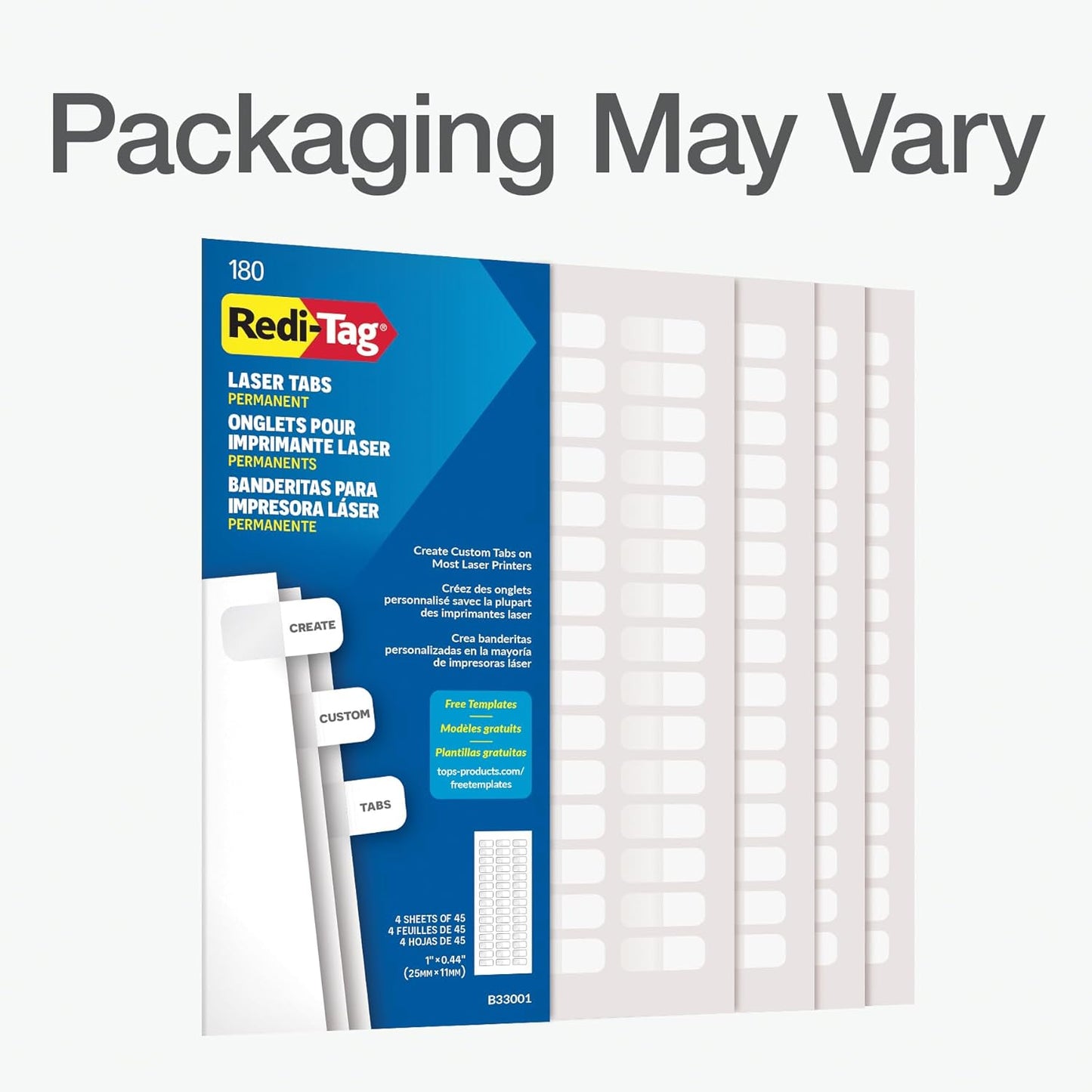 Redi-Tag Laser Index Tabs, Divider Tabs, Permanent Adhesive Index Labels, Customizable Divider Labels, 7/16" x 1", White, 180 Tabs, (B33001)