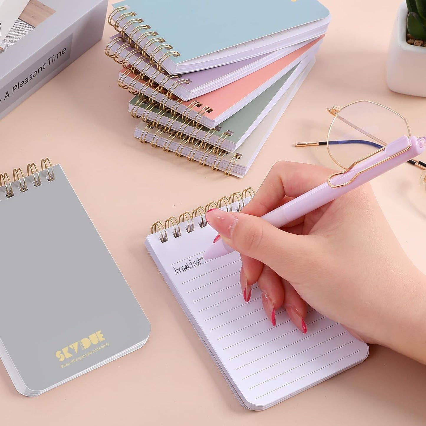 SKYDUE Small Notebooks, 3x5 Pocket Notepads with Aesthetic Covers, Mini Spiral Notebook with Lined Pages for Work Nursing School Essentials, Set Of 8