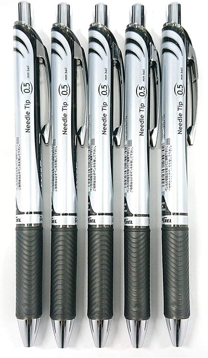 Pentel EnerGel Deluxe RTX Retractable Liquid Gel Pen,0.5mm, Fine Line, Needle Tip, Black Ink-Value set of 5