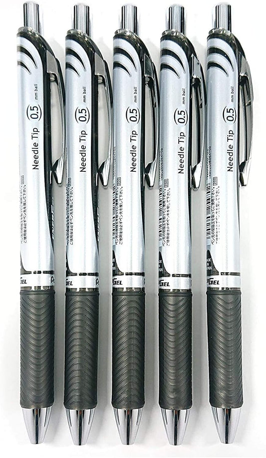 Pentel EnerGel Deluxe RTX Retractable Liquid Gel Pen,0.5mm, Fine Line, Needle Tip, Black Ink-Value set of 5