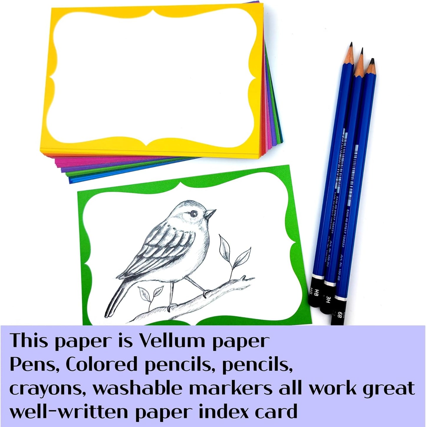 PPAPPAPPIYO index card 4x6 Decorative Border Vellum paper (Set of 50) 260gsm (4X6, design01)