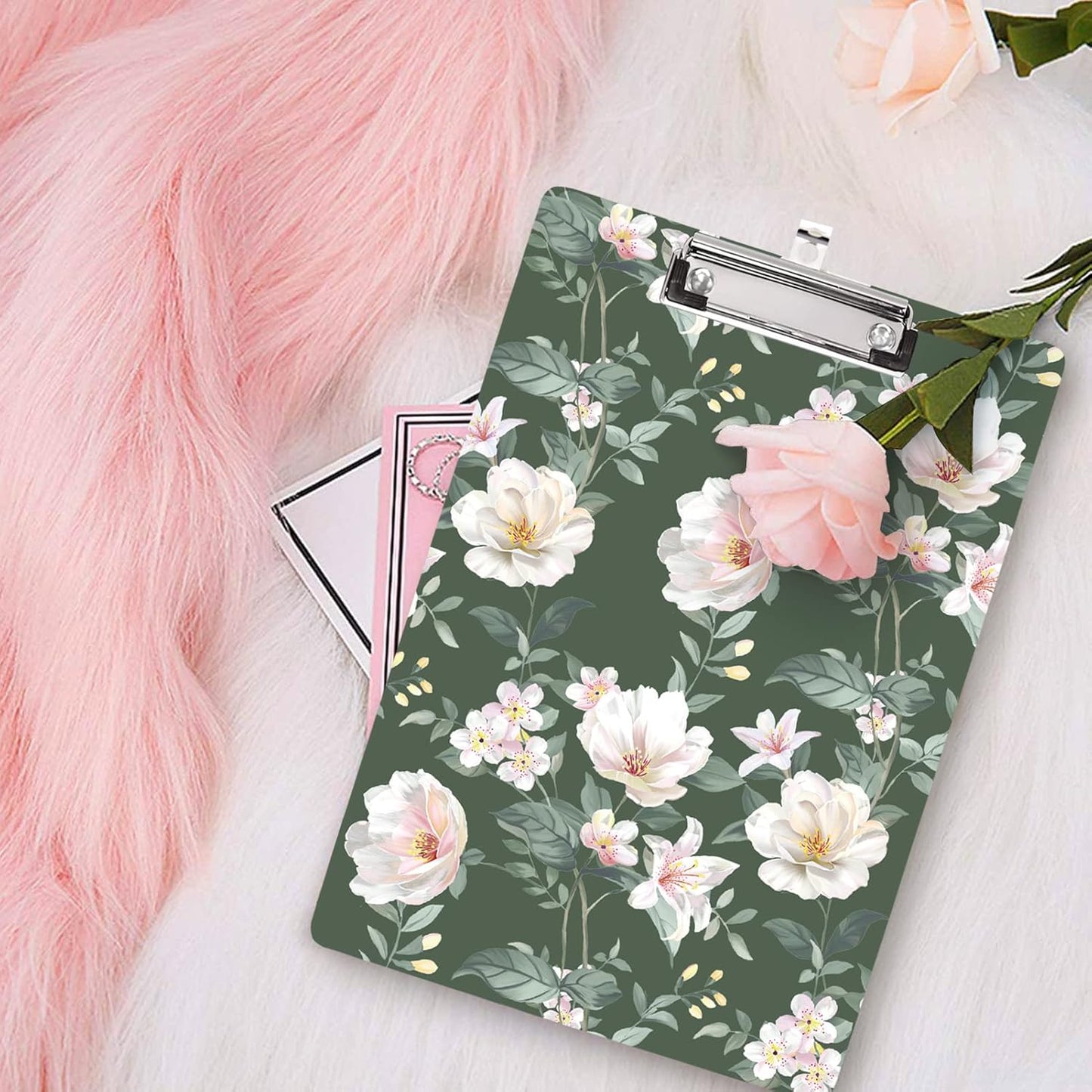 WAVEYU Fashion Cute Clipboard, Decorative Office Hardboard Wood Nursing Clip Board for Standard A4 Letter Size for Students, Women, Men, 12.5"x 9", Black+White02