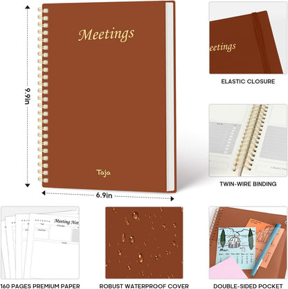 Taja Meeting Notebook for Work Organization - Work Planner Notebook with Action Items, Agenda Planner for Note Taking, 160 Pages (6.9" X 9.9") Project Organizer for Men & Women - Blue