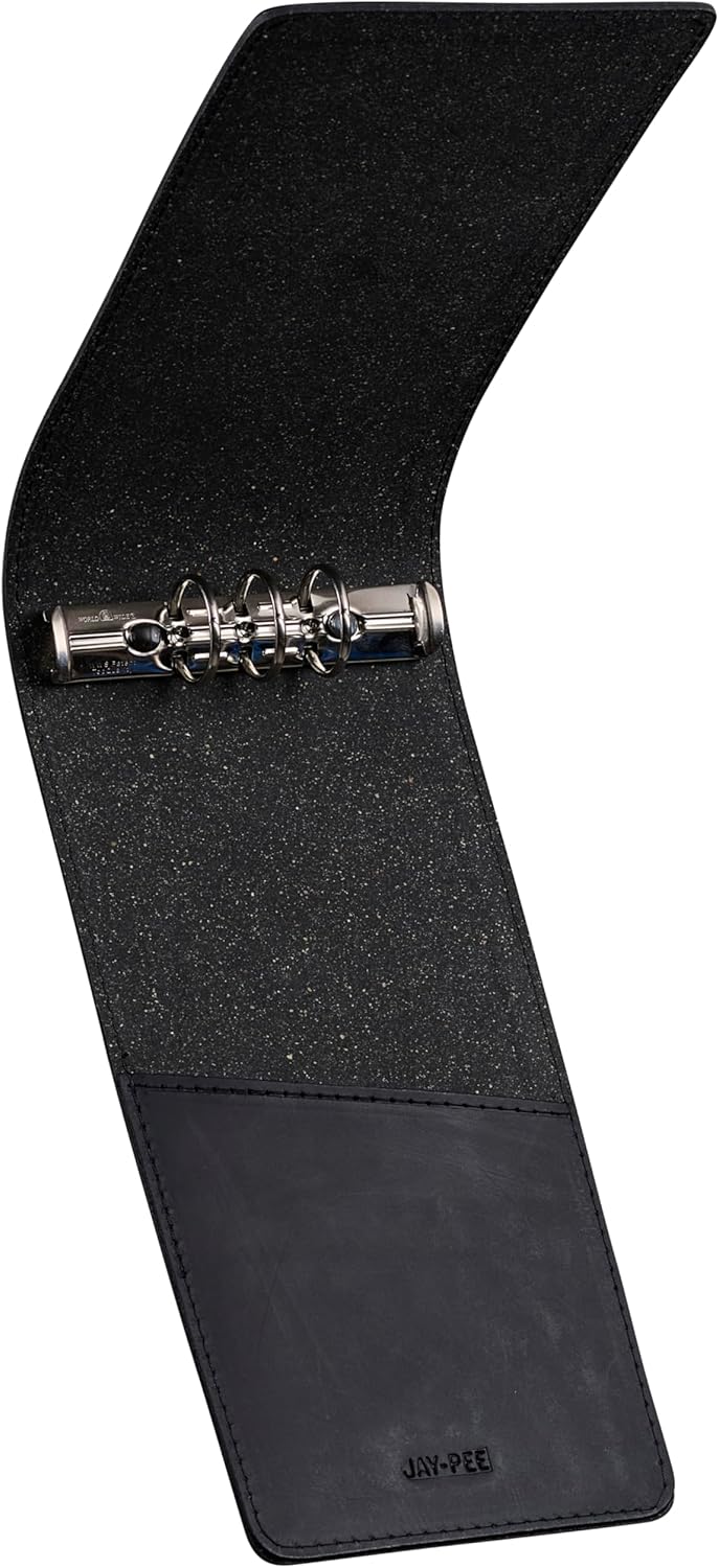 JAY-PEE Memo Book Note Pad Cover NYC Regulation Style Memo Binder with 3 Heavy Metal Rings. Includes 1 Small Size Note Pad 3" X 5" Made of Full Grain Black Leather
