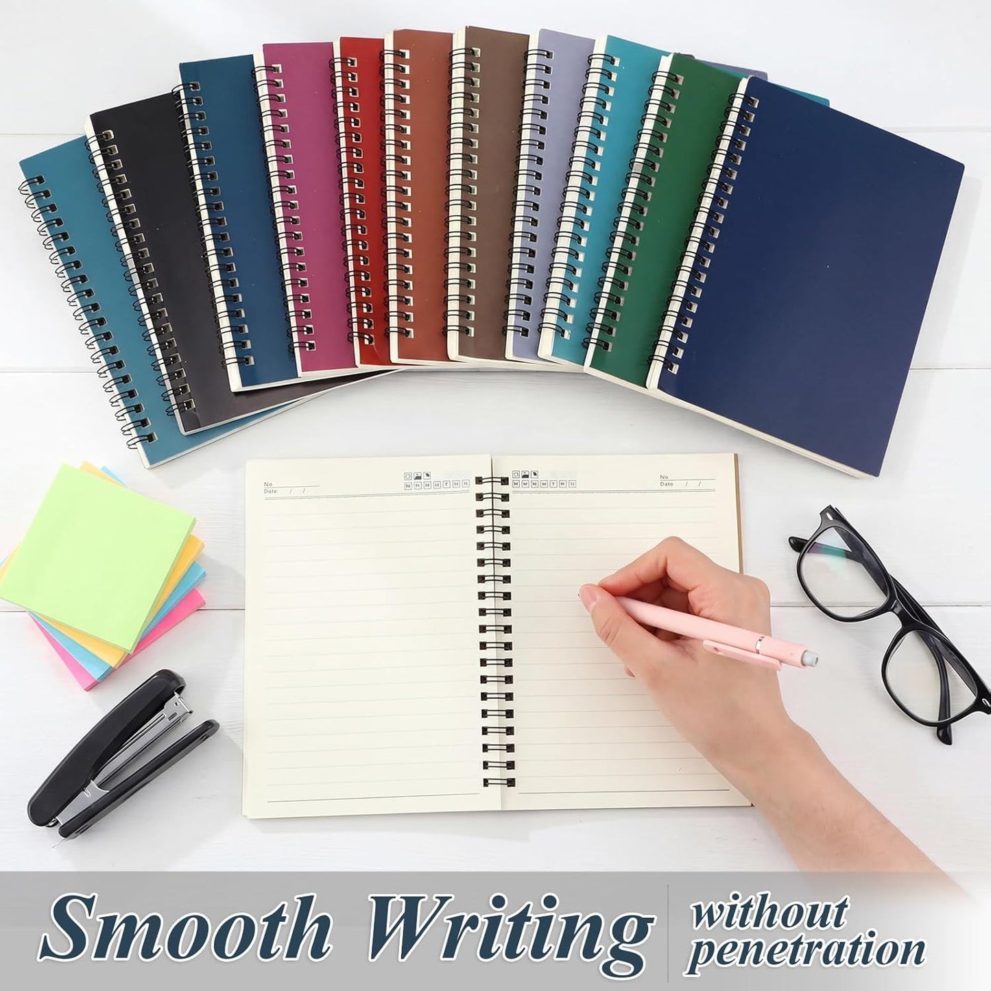 Leelosp 12 Pack Small Spiral Notebook Lined Spiral Journal College Ruled Notebook Wire Bound Kraft Cover, 120 Pages for Work (Multicolor,5.5 x 8.3 Inch)