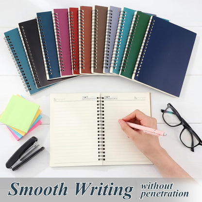 Leelosp 12 Pack Small Spiral Notebook Lined Spiral Journal College Ruled Notebook Wire Bound Kraft Cover, 120 Pages for Work (Multicolor,5.5 x 8.3 Inch)