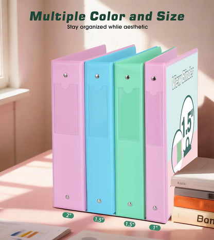 3 Ring Binder 1.5 inch，Cute Binder Organizer with 5 Tab Dividers Fits 175 Sheets of 8.5x11 Paper,Customizable Clear Cover with Inside Pockets,Aesthetic 1.5" Three Ring Binders for School Office,Purple