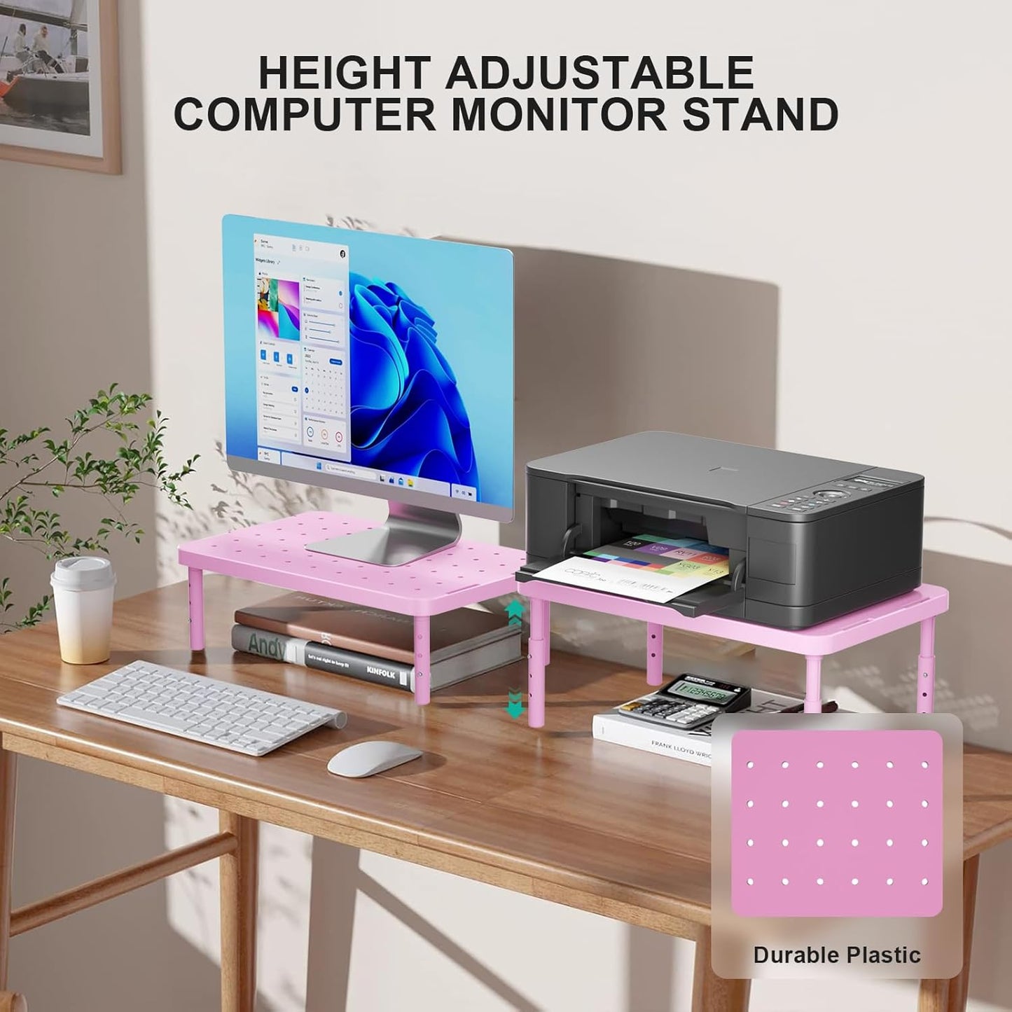 WALI Computer Monitor Stand for Desk, Adjustable Laptop Riser, Desk Monitor Stand Underneath Storage for Office, Home, School Supplies (STT003), 1 Pack, Black