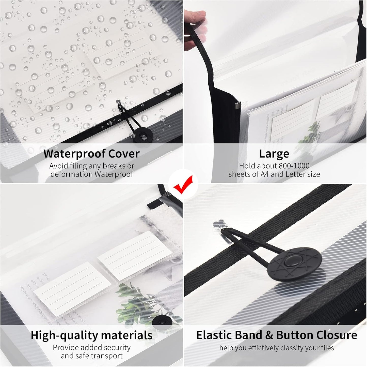 Expanding File Folder Document Organizer with Elastic Cord & Button Closure, Letter Size, 2.8" Expansion, Letter A4 Expandable File Folder for Home School Office Organization, 5 Pack