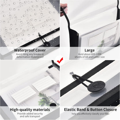 Expanding File Folder Document Organizer with Elastic Cord & Button Closure, Letter Size, 2.8" Expansion, Letter A4 Expandable File Folder for Home School Office Organization, 5 Pack