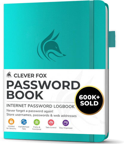 Clever Fox Password Book with alphabetical tabs. Internet Address Organizer Logbook. Small Pocket Password Keeper for Website Logins (Orange)