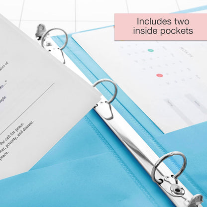 BAZIC 1/2-Inch 3-Ring View Binder with 2-Pockets, Cyan (4105-12P)