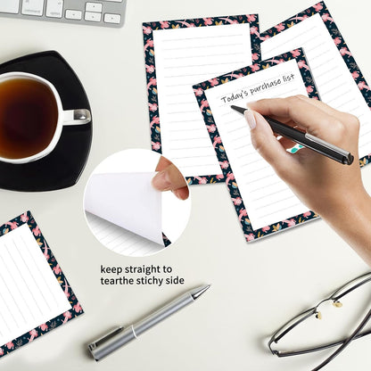 2 Pack Sticky Notes 4x6 in, Funny Large Notepads with Lines, Cute Self-Stick Memo Note Pads for Office, Home, Meeting Luxury Boho Flowers