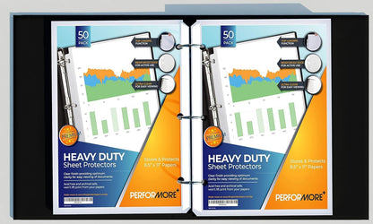50 Sheet Protectors 8.5 x 11 for 3 Ring Binder, Heavy Duty, Clear Page Protectors, Polypropylene Plastic Sleeves for Paper, Top Loading, Acid Free, Reinforced Holes, Archival Safe - Performore