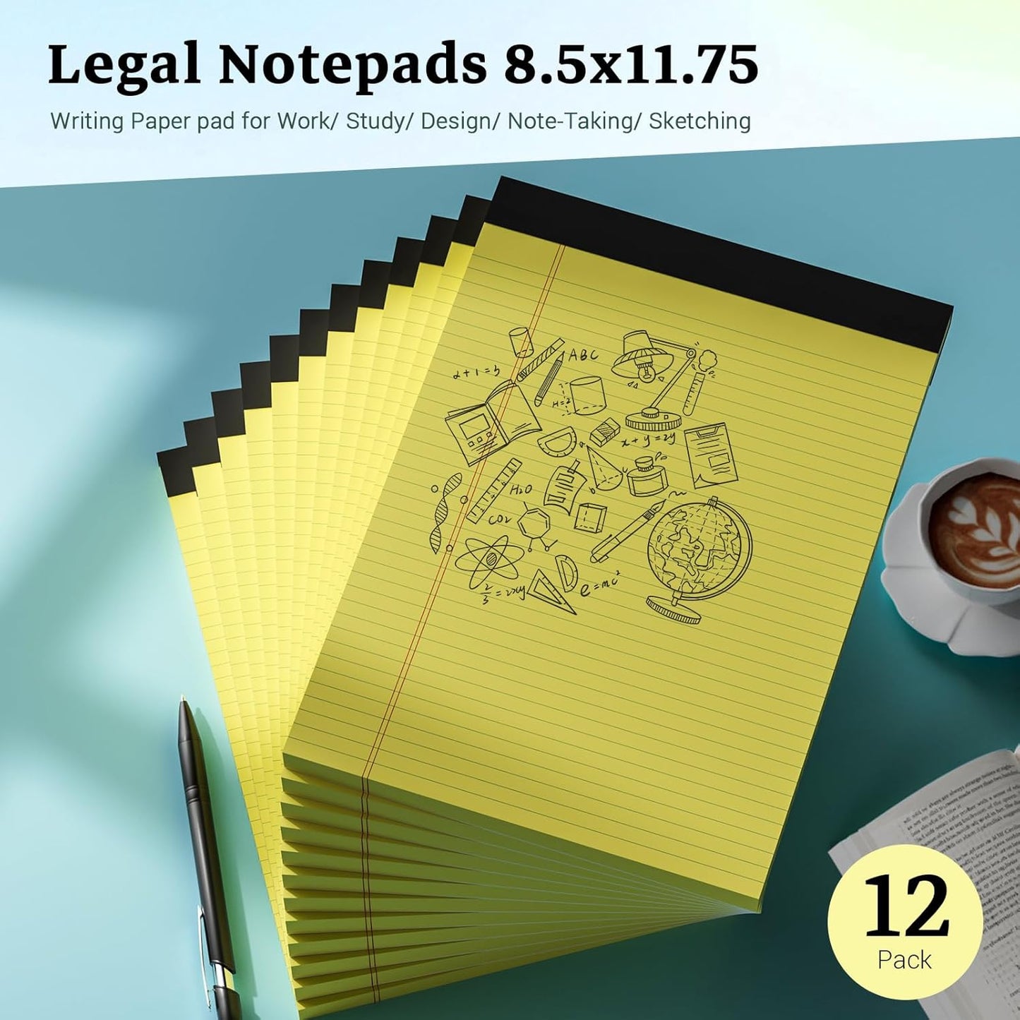 6 Pack Legal Pads 8.5 x 11 College Ruled Notepads, White Note Pads 8.5'' x 11'' Writing Pads Narrow Ruled Lined Paper Pads, 30 Sheets Per Note Pad, Legal Notepads for Work Study Daily Note Taking List
