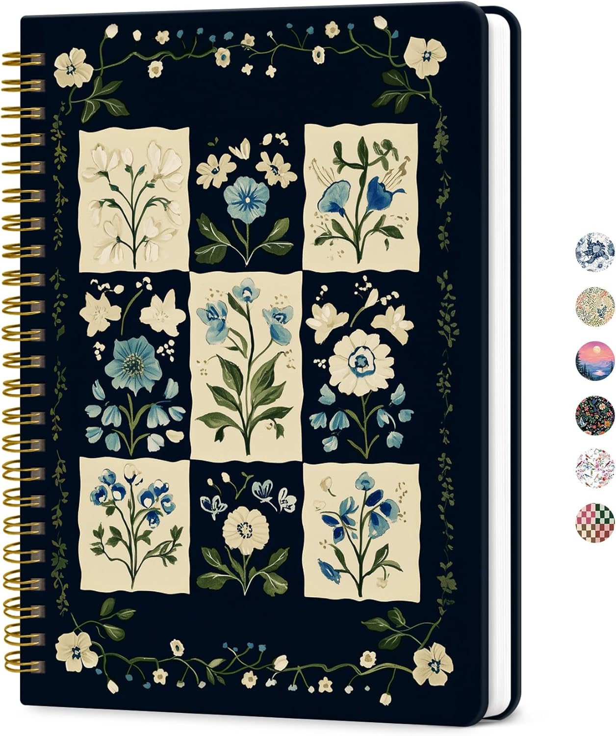 ZOTIA Lined Spiral Journal for Women, A5 Cute Hardcover College Ruled Notebook for Work, School & Note Taking, Aesthetic Writing Journal, 140 Pages (5.8" x 8.3"), Blue Floral