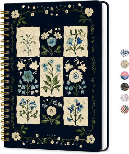 ZOTIA Lined Spiral Journal for Women, A5 Cute Hardcover College Ruled Notebook for Work, School & Note Taking, Aesthetic Writing Journal, 140 Pages (5.8" x 8.3"), Blue Floral