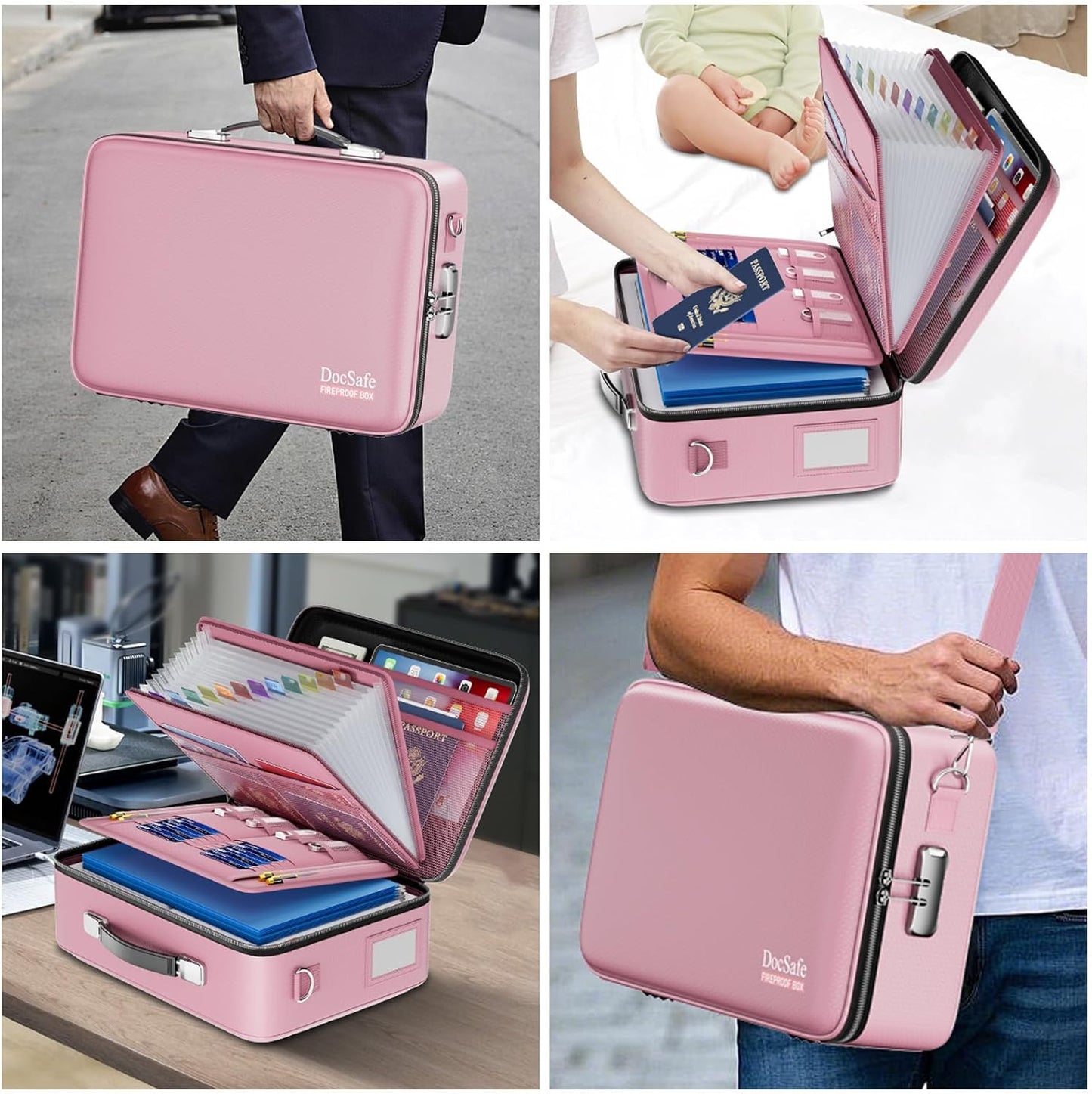 DocSafe Fireproof File Organizer with Lock, Hard-Shell Case Fireproof Document Box with 13 Pocket Accordion File Folder, Portable Home Office Travel Safe Storage for Important Documents Laptop Black