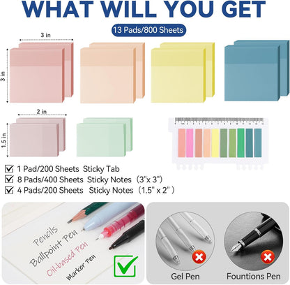 6 Pads Transparent Sticky Notes with Sticky Tabs, Tecolu 3x3 inch Clear Sticky Notes【Waterproof, 5X Adhesive Strength】, See-Through Translucent Sticky Notes for School Office Bible Study Supplies