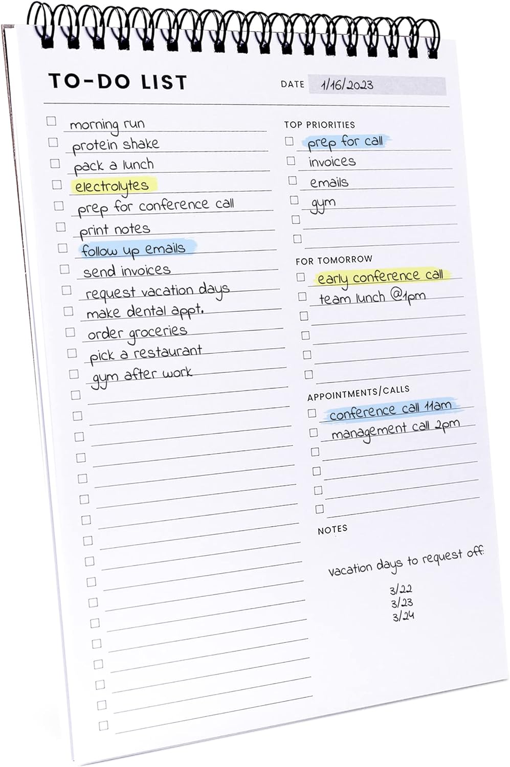 To Do List Notepad: With Multiple Functional Sections - 6.5 x 9.8" 60 Sheets - Spiral Daily Planner Notebook - Task CheckList Organizer Agenda Pad for Work - Note & Todo List Organization Notebooks