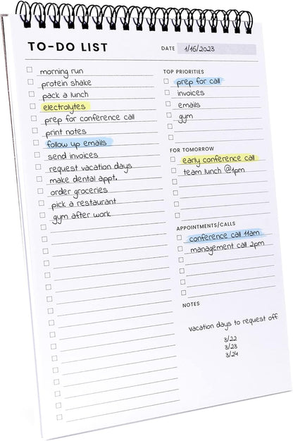 To Do List Notepad: With Multiple Functional Sections - 6.5 x 9.8" 60 Sheets - Spiral Daily Planner Notebook - Task CheckList Organizer Agenda Pad for Work - Note & Todo List Organization Notebooks