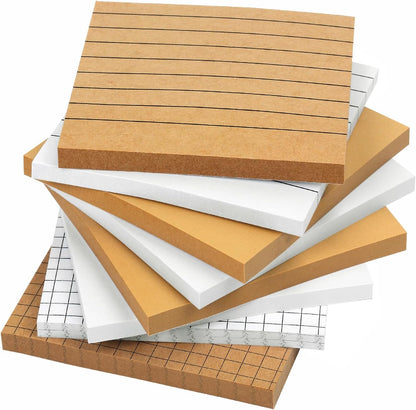 Mr. Pen- Lined Sticky Notes Set, 3”x3”, 8 Pads, 60 Sheets/Pad, Kraft Lined, Blank & Graph Sticky Notes Set, Lined Memo Pads, Self-Stick Note Pad for Office, School, Home, Study & Organization