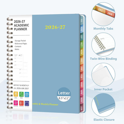 Planner 2026-2027, Weekly and Monthly Academic Year Calendar Planner, July 2026 - June 2027, Daily Agenda Book for Office School Supplies, A5(6.3'' x 8.5'')