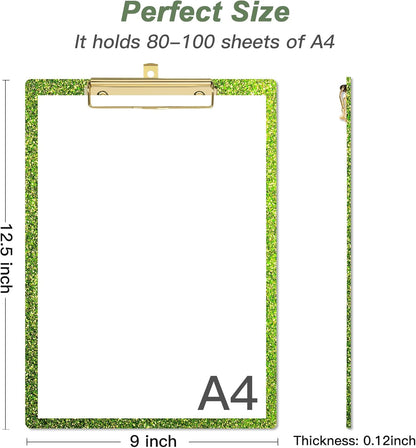 Rimilak Acrylic Glitter Clipboards, Sparkly Board with Low Profile Gold Clip, Designed for Classroom School and Office Use, A4 Letter Size 9 x 12.5 in, Pink