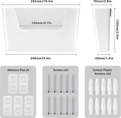 Jomola No Drilling Wall Mount File Holder - Office Wall Hanging Files & Magazines Organizer - Plastic Door Mount with Adhesive Pad, Gray (1 Count)