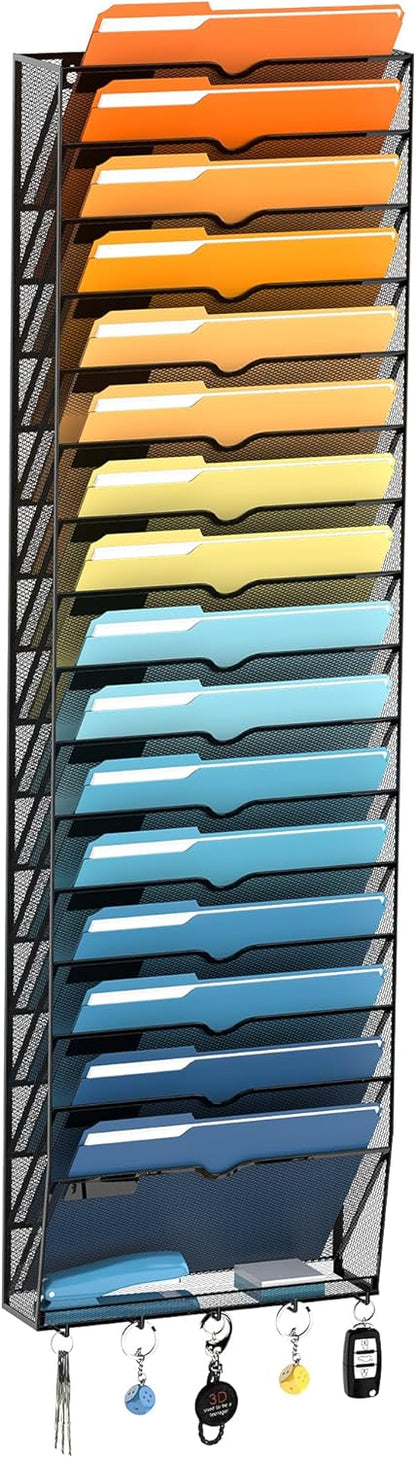 SUPEASY 7-Tier Mesh Wall File Holder, Hanging Wall File Organizer, Office Organization for Papers, Mails, Folders, Files Clipboard Magazine Rack, Black