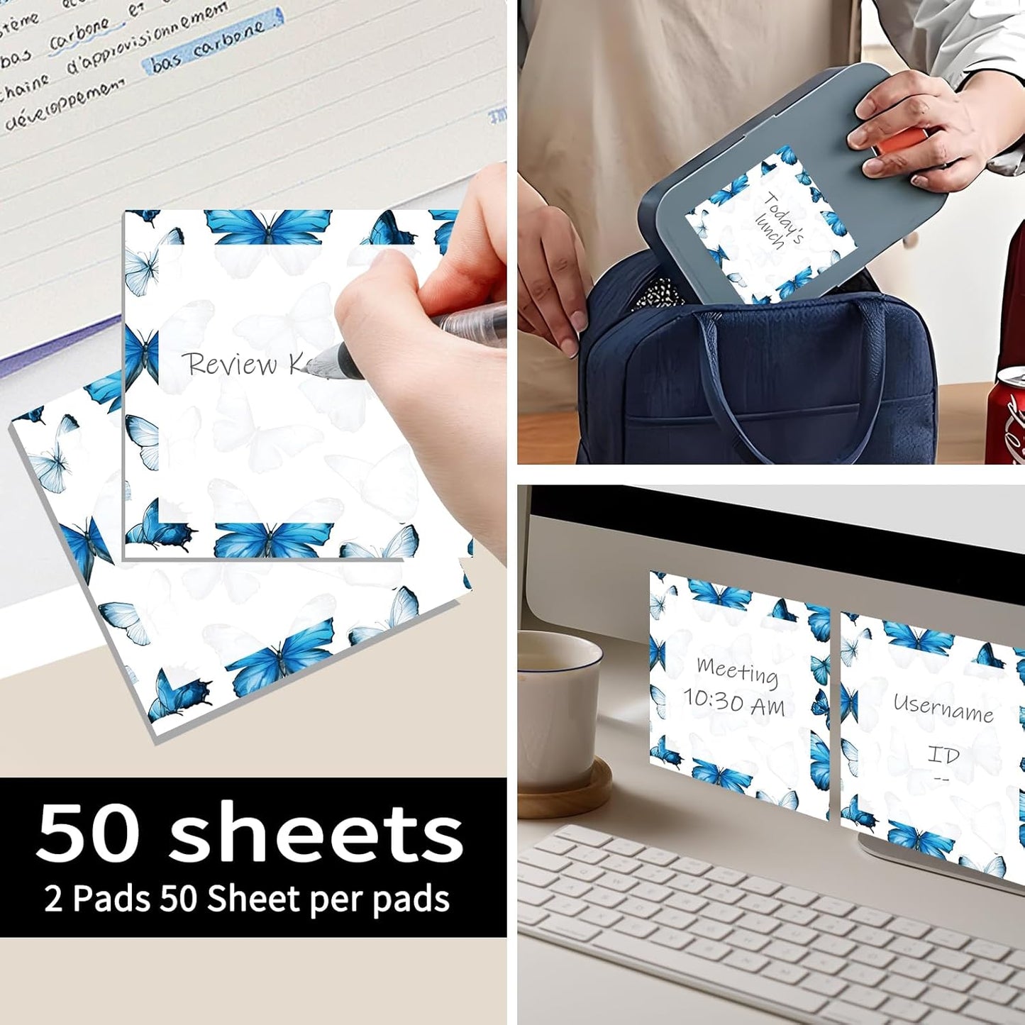 Sticky Notes 3x3 Inch, 2 Pads Cute Self-Stick Note Pads, Strong Adhesive Notepads for Office, Home, School, Organization and Reminders Watercolor Wildflowers