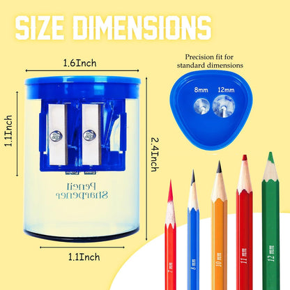 Manual Pencil Sharpener - 2 Pcs Dual Hole Pencil Sharpeners for Standard & Large Sized Pencils - Premium Quality Handheld Pencil Sharpener for Kids, Adults, Artists, Home & Office Uses
