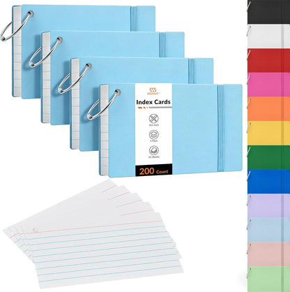 NEEWAY Ruled Index Cards with Ring 3x5 Inches, 200 Count Note Cards Lined, Flash Cards with Rings for Studying, Home and Office (Black)
