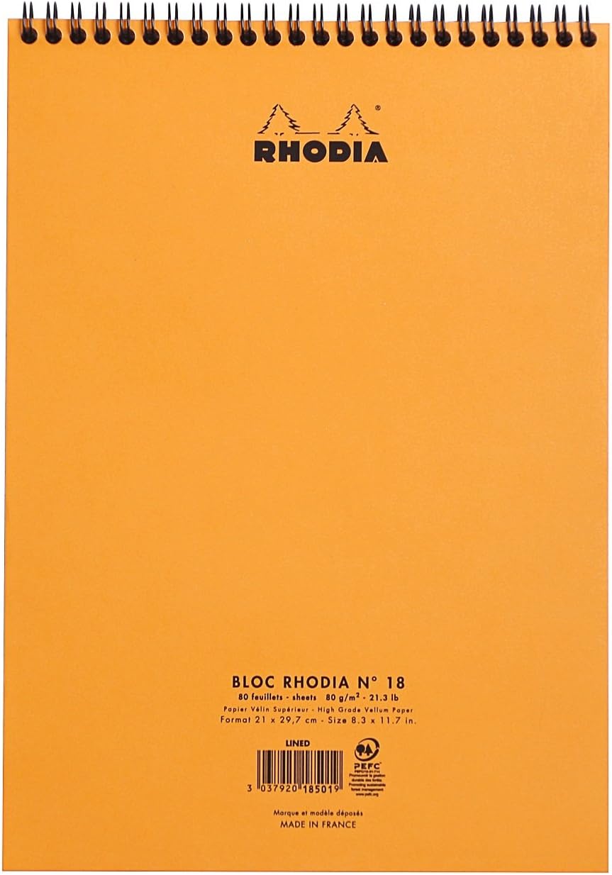 Rhodia Wirebound Pad 8.25x11.75, Lined, Orange