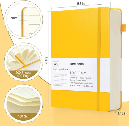 Journals for Writing, A5 Leather Ruled Notebook with 400 Pages, 100 Gms College Ruled Journal with Thick Paper, Hardcover with Inner Pocket & Pen Holder, Dark Green