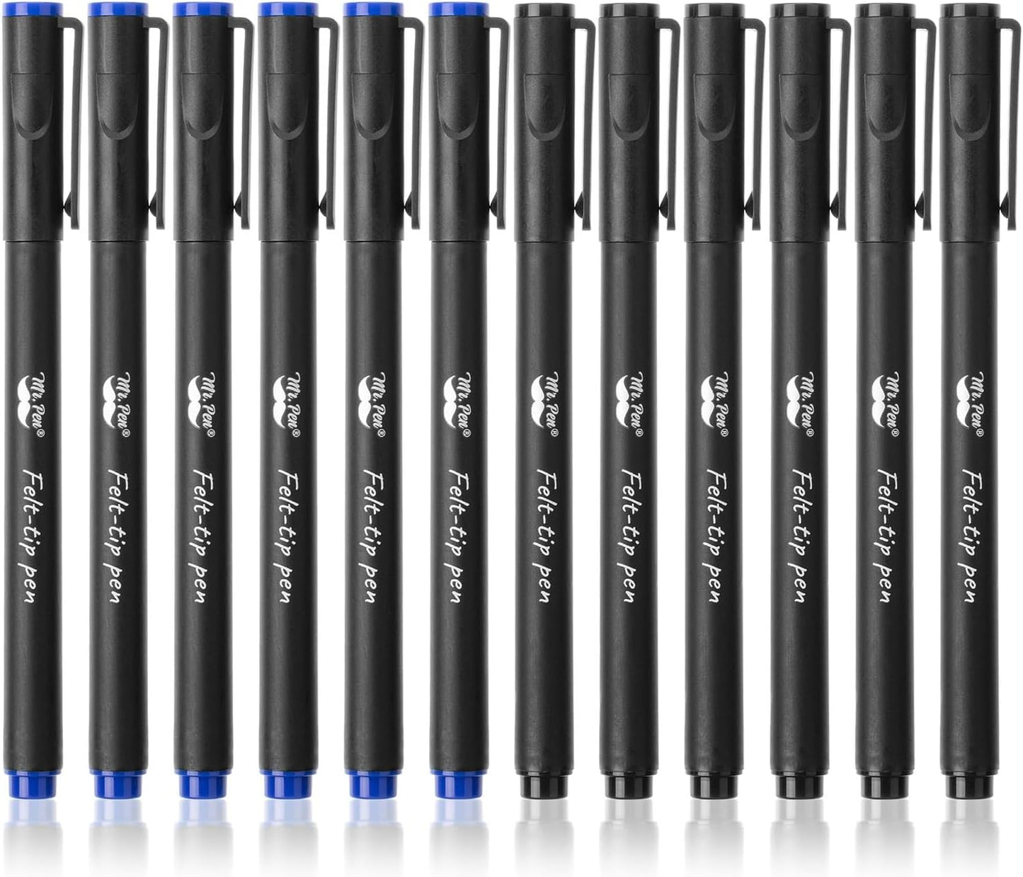 Mr. Pen- Felt Tip Pens, Fine Point, 12 Pack, Blue and Black Inks, Fast Drying, No Smear, Bible Journaling Pens No Bleed-Through for Planners, Sketching, Writing