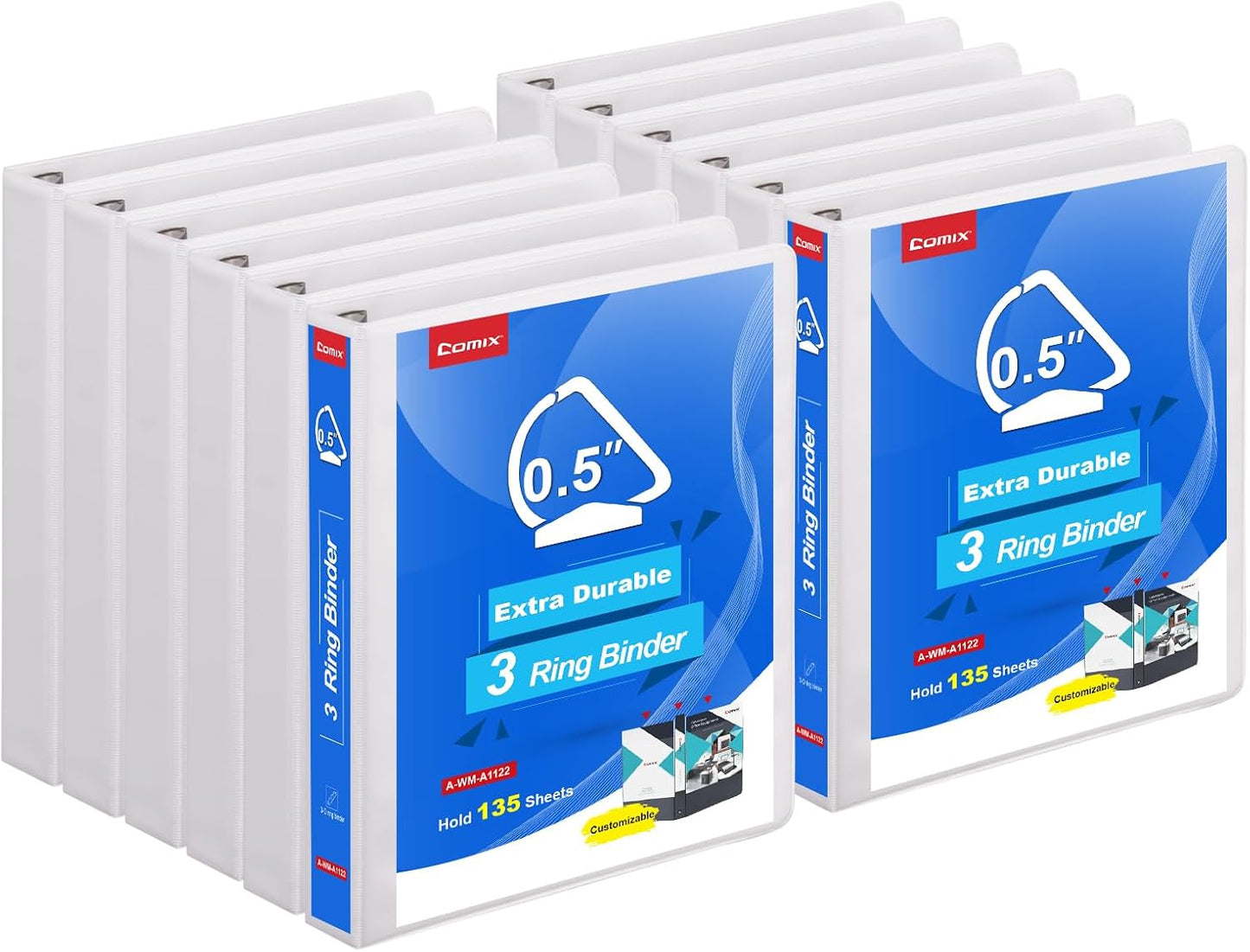 COMIX Heavy Duty Slant-D Ring View Binder, 1 inch 3 Ring Binders, Hold 225 Sheets of 8.5" x 11" Paper, 12 Pack (Black)